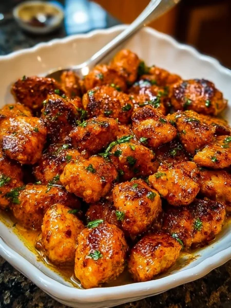 Delicious Cowboy Butter Chicken Bites served on a platter.