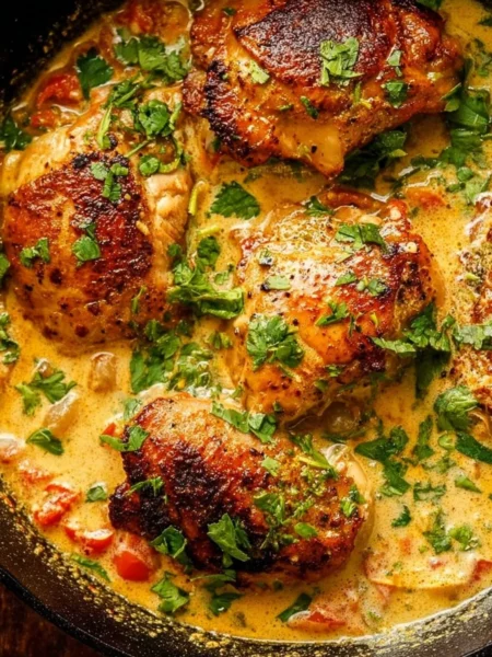 Creamy coconut milk chicken served with fresh herbs and spices