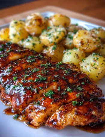 Crunchy honey BBQ chicken served with creamy garlic parmesan potatoes