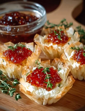Cream cheese and pepper jelly dip served in a dish with crackers