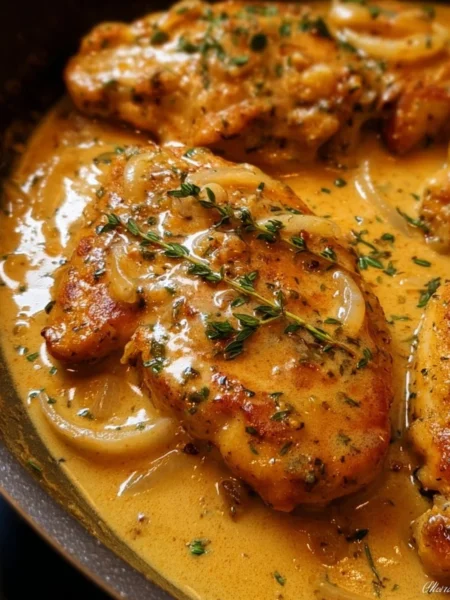 Delicious smothered chicken served with gravy and sides