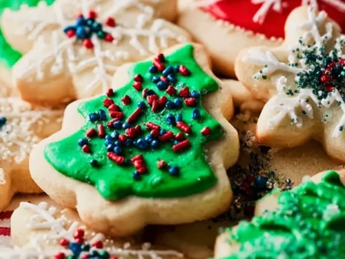 Deliciously soft cutout sugar cookies decorated for a festive occasion