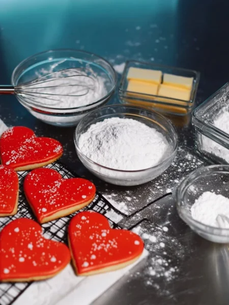 Decorated sugar cookies with royal icing in various colors and designs