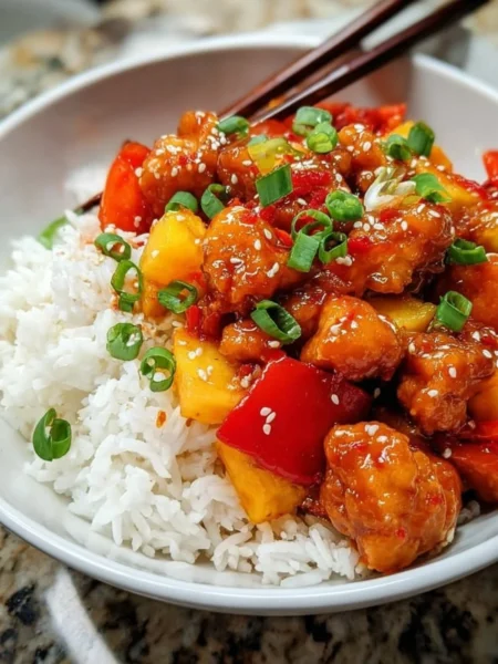 Delicious Sweet and Sour Chicken with Pineapple served on a plate