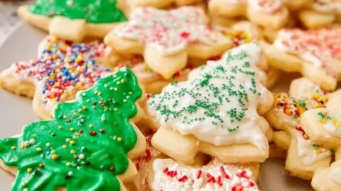Delicious cut out sugar cookies decorated with icing and sprinkles