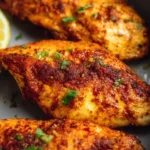 Perfectly cooked Air Fryer Chicken Breast served on a plate with herbs