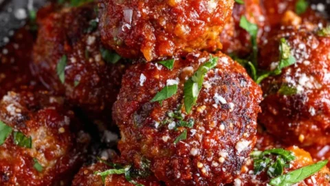 Plate of gluten free meatballs served with marinara sauce