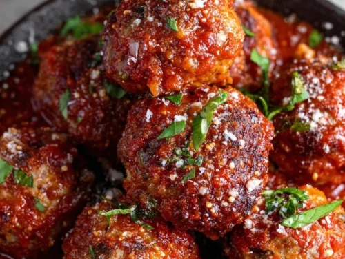 Plate of gluten free meatballs served with marinara sauce