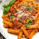Creamy gluten-free vodka pasta dish served in a bowl