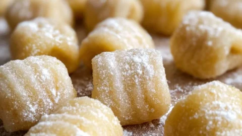 A delicious plate of homemade gluten-free gnocchi topped with fresh herbs.