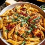 Delicious Marry Me Chicken Pasta served with creamy sauce and herbs