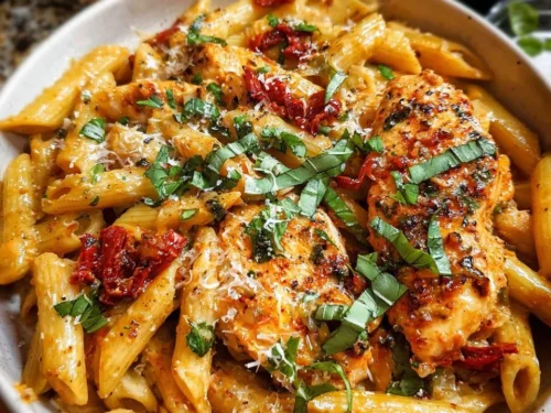 Delicious Marry Me Chicken Pasta served with creamy sauce and herbs